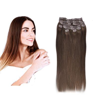 (35cm-55cm) clip in extensions real hair set 10PCs 120g 100% remy real hair for hair extension smooth hair parts (4# medium brown 45cm)