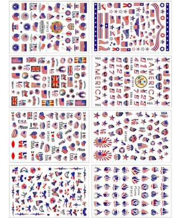 minkissy American Flag Nail Art Stickers - 8 Sheets 4th of July Independence Day Nail Art Decals National Day Manicure Decals for Memorial Day Women Girls - Buy Online on GoSupps.com