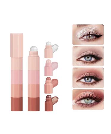 4 Colour Eyeshadow Pencil Eyeshadow Pencil Cream Stick Matte & Shimmer Eyeshadow Set Waterproof Glitter Eyeshadow Face & Eye Highlighter Pen for Long Lasting (A)