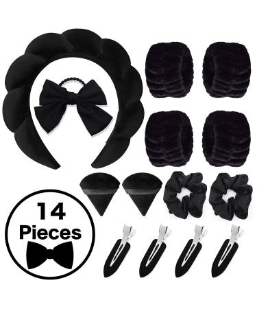 DOMUUH 14-Piece Black Spa Wristband Headband Set for Face Washing, Makeup, Skincare - Hair Accessories Included - Buy Online on GoSupps.com