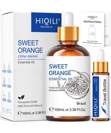 HIQILI Sweet Orange Essential Oil 100ML 100% Pure Natural Premium Grade Aromatherapy Orange Oil for Spray Diffuser Skin Home - 3.38 Fl Oz Orange 100.00 ml (Pack of 1)