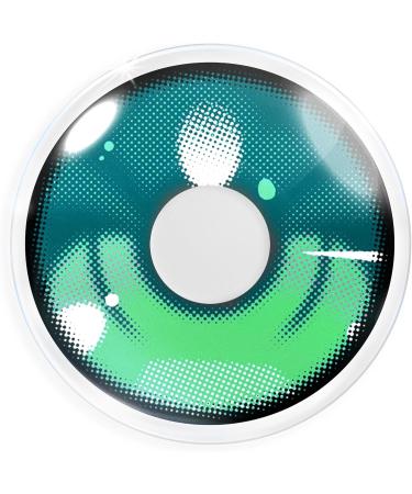 Meralens Anime Arc 3 Green Colored Contact Lenses | Crazy Fun Annual Lenses for Carnival Halloween & Cosplay | Free Lens Tank | Top Quality 0.0 Diopters - Buy Online on GoSupps.com