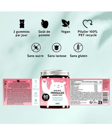 Bye Bye Fringales Coupe-Faim Avec du Chrome et de la Choline Pour maintenir une glyc mie normale 60 unit s (1 mois) Sans Sucres Ajout s Vegan Bears with Benefits - Buy Online on GoSupps.com