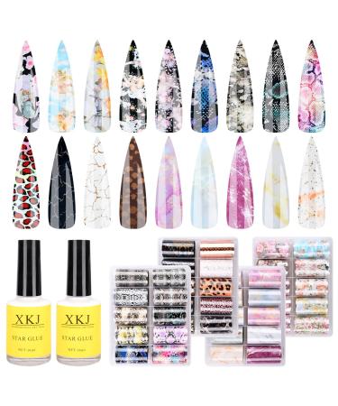Nail Foil Transfer Kit with 16ML 2 Bottles Glue Gel  40 Sheets Nail Foil Nail Art Adhesive Decals for Women Girls DIY Nail Art Decoration Design (4cm*50cm)