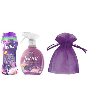 Lenor in-Wash Scent Booster Beads Exotic Bloom Scent 176gr + Lenor Crease Releaser Spray Removes Creases in Fabric Exotic Bloom Scent 1Pk 500ml + Our Gift for You: Organza Bag Size 9x7x0.1cm