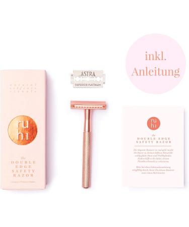 Ruhi Premium Designer Razor for Women - Ros Gold Brass Sustainable & Plastic-Free | Includes 5 Astra Blades | Zero Waste Safety Razor - Buy Online on GoSupps.com