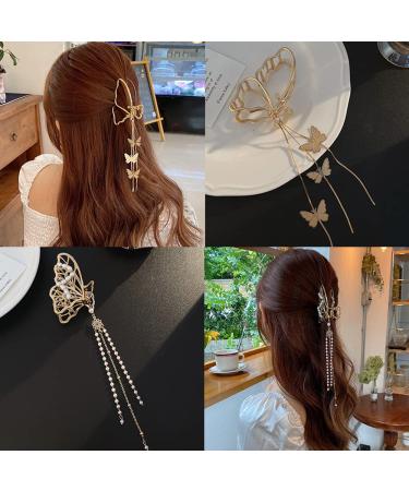 Golden Butterfly Hair Clips Set - Large Nonslip Hair Clamps with Tassel Design - Stylish Metal Barrettes for Women (2PCS) - Buy Online on GoSupps.com