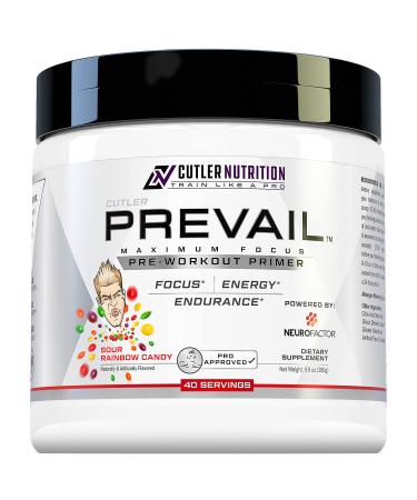 Prevail Pre Workout Powder with Nootropics: Pre-Workout Drink for Men and Women, Cutting Edge Energy and Focus Supplement with L Citrulline, Alpha GPC, L Tyrosine | Sour Rainbow Candy, 40 Scoops