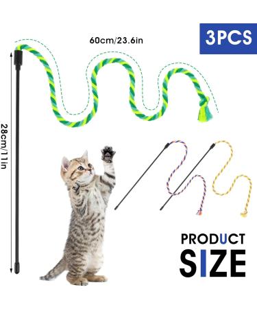 Simarro Interactive Cat Stick Toys - 3PC Colorful Bite-Proof Rope Wands for Kitten Training & Exercise | Teasing & Playful Fun - Buy Online on GoSupps.com