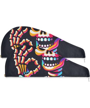 Skull Ok Hair Towel 2 Pack - Super Absorbent Quick Dry Hair Turbans for Women & Girls | Stylish & Functional Head Towels - Buy Online on GoSupps.com
