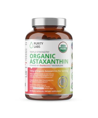Purity Labs Organic Astaxanthin - Vegan Supplements for Immunity Health - USDA Certified Organic Astaxanthin - Supports Eye, Skin, & Joint Health - 60 Capsules