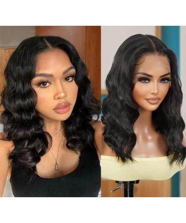 The Stylist Loose Wave HD LACE Front Wig 13X6 Transparent Lace Frontal Wigs 16 Inch Human Hair Blend Pre Plucked Swiss Lace Heat Friendly Synthetic Wig   Kayla (Neutral HD Lace  1B-Off Black) 16 Inch (Pack of 1) 1B-Off B...