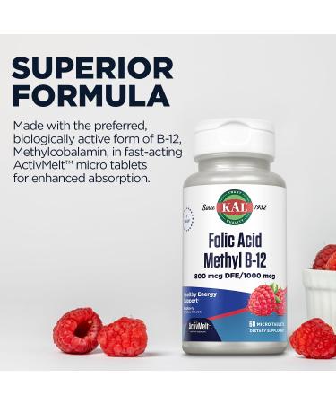 Kal 800 Mcg Folic Acid Methyl B-12 Tablets Raspberry 60 Count - Buy Online on GoSupps.com