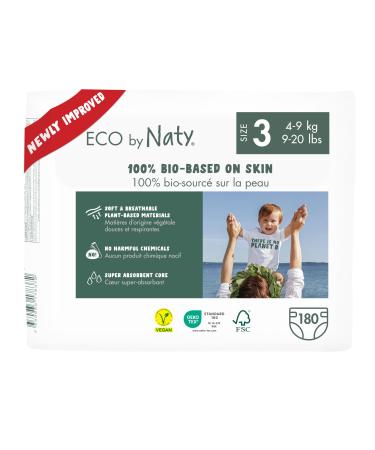 Eco by naty baby eco diapers - environmentally friendly premium bio diapers made of plant -based materials ideal for sensitive baby skin (size 3 - 180 pieces) - monthly box size 3 (180 pieces)