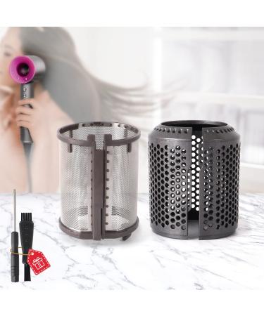 Hair Dryer Outer Filter + Hair Dryer Inner Filter Replacement for Dyson Hair Dryer HD01 HD03 HD07 HD08 Models Filter Mesh Cover Cap Protect Attachments Easy Disassembly (Metallic Grey)