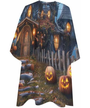 Shop Halloween Barber Cape Adjustable Hair Cutting Cape for All Ages Vintage Forest Ghost & Pumpkin Design 55x63 Inch - Buy Online on GoSupps.com