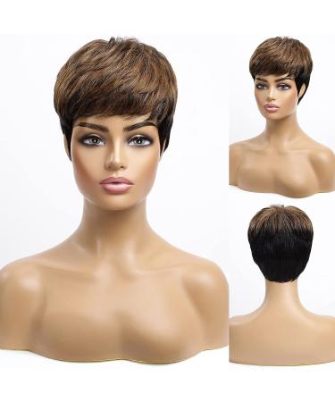 ALANHAIR Pixie Cut Human Hair Wig for Black Women | Glueless Short Hairstyle | Easy to Care for | Black Mix Brown Color - Buy Online on GoSupps.com