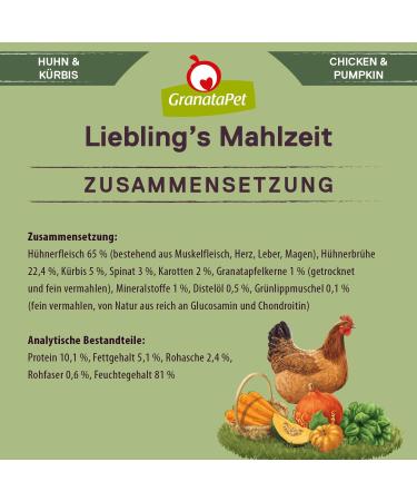 Granatapet Liebling's Meal Chicken & Pumpkin - Grain-Free Wet Dog Food (6 x 400g) - No Sugar Additives Single Feed Healthy Nutrition - Buy Online on GoSupps.com