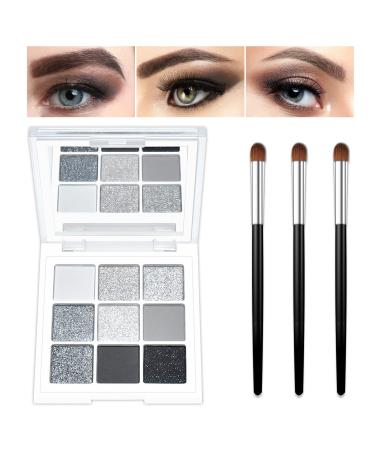 Kyda 9 colors Smoky makeup eye shadow palette dark gray & black punk eyes shadow palette make-up pearl gloss matte cement gray color eyeshadow with eyeshadow brush - Buy Online on GoSupps.com