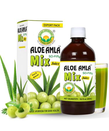 Basic Ayurveda Gooseberry + Aloe Vera Juice 16.23 Fl Oz (480ml) | 50-Fifty Herbal Mix for Immunity Digestion & Skin Health | Amla & Aloe Blend | 100% Natural | Daily Ayurvedic Tonic
