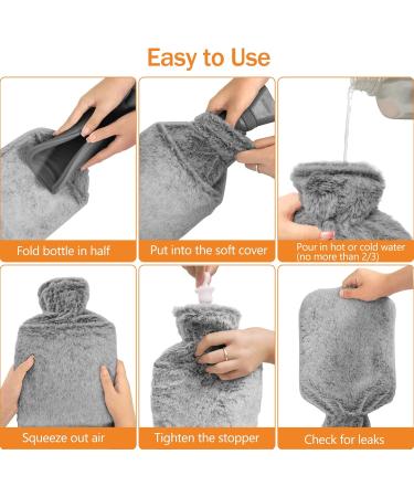 Alles Gute Hot Water Bottle with Soft Fluffy Cover - 2.0L PVC Hot Water Bag for Pain Relief - Grey - Buy Online on GoSupps.com