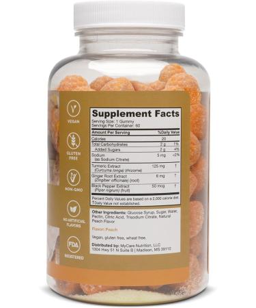 Turmeric Gummies Daily Vitamin Supplement | Joint Pain, Heart Health, Memory Support | Peach Flavor | Vegan, Gluten Free, Non-GMO | Made in USA | 60 ct - Buy Online on GoSupps.com