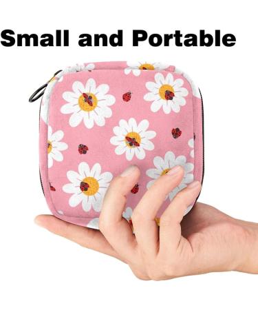 Stylish Women's Tampon Bag - White Flowers & Ladybug Pattern with Zip Pockets - Ideal Menstrual Storage | Multi-Function Binding Bag - Buy Online on GoSupps.com