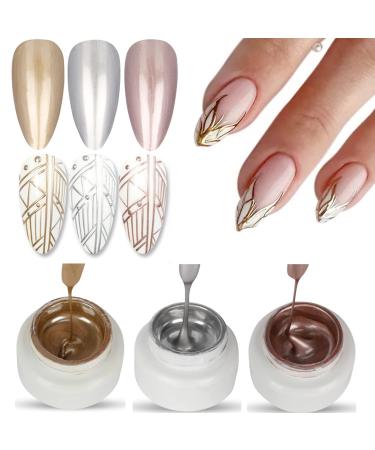 Neepoms 3pcs Metallic Gel Nail Polish Metal Painting Gel Polish DIY Painted Nail Gel Gold Silver Rose Color 3g