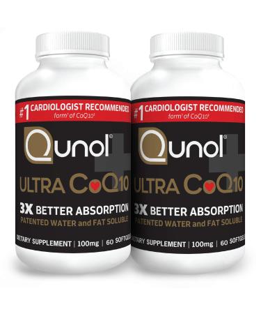 Qunol Ultra CoQ10 100mg 3X Better Absorption Patented Water and Fat Soluble Natural Supplement Form Coenzyme Q10 Antioxidant for Heart Health Packs Softgels 120 Count