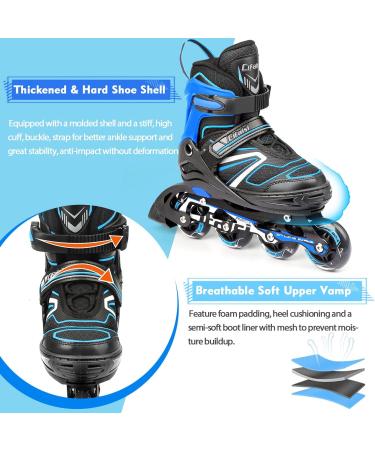 Adjustable Inline Skates with Light Up Wheels for Kids and Adults | Perfect for Indoor and Outdoor Skating | Blue | Big Kids/Youth/Adults - Buy Online on GoSupps.com