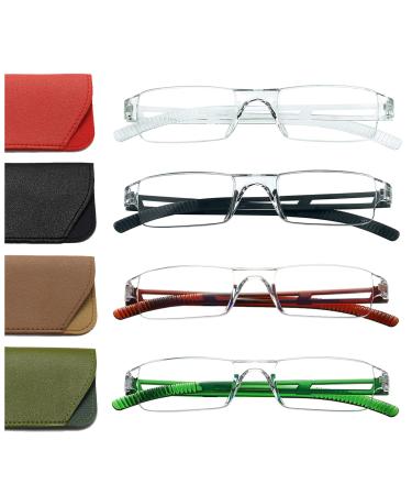 Hubeye 4 Pack frameworkless reading glasses light and comfortable anti blue light reading aid for women men with glasses holster 1.50 black/clear/brown/green 1.5 dioptries
