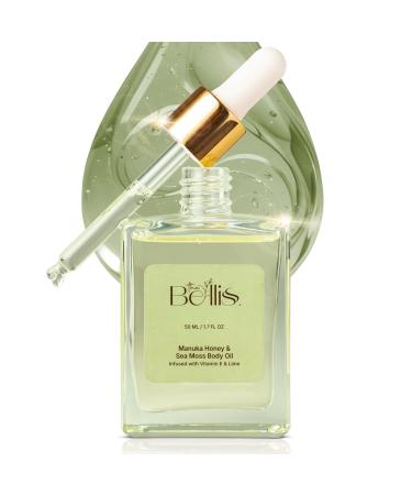 The Belliss Hydrating Body Oil Manuka Honey & Sea Moss with Vitamin E Lime Extract & Turmeric Gentle Exfoliation & Deep Hydration Nourishing Shower Oil 1.7 fl oz