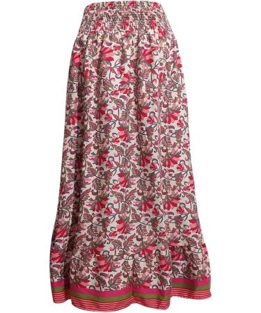 Sanahy Women Boho Floral Print Maxi Dress - Red XL | High Low Ruffle Hem, Elastic Waist, Beach Chic Style - Buy Online on GoSupps.com