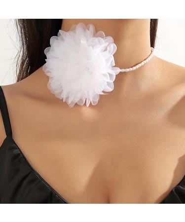 Kuaiyiju Simple Gauze Flower Pearl Collar Necklace - Elegant Wedding Jewelry for Women & Teen Girls - Perfect Gift in Beige - Buy Online on GoSupps.com
