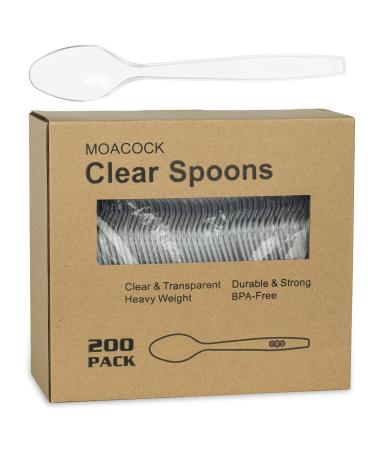 200 Count Clear Plastic Spoons Heavy Weight Disposable Spoons Cutlery Plastic Utensils Clear Plastic Silverware Bulk Spoons 200