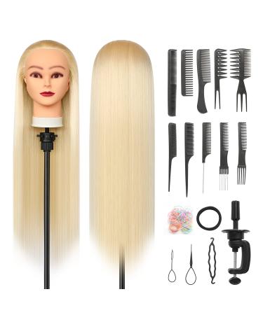 Training heads 28 inch exercise head hairdresser 100% synthetic fiber hair styling head hairdressing head for hairdressers with free terminal and DIY braided set (blond) - Buy Online on GoSupps.com