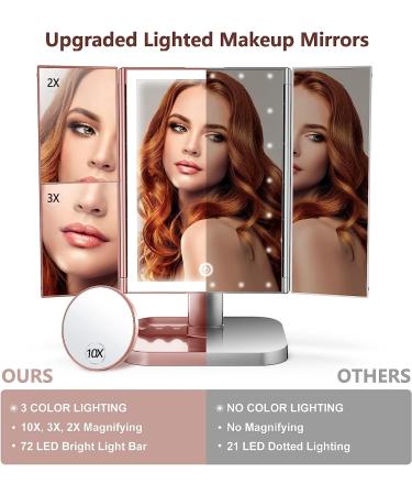 10X Magnifying Lighted Makeup Mirror with 3 Color Lighting and Touch Control - Rose Gold Vanity Mirror with 72 LEDs - Perfect Gift for Her - Buy Online on GoSupps.com