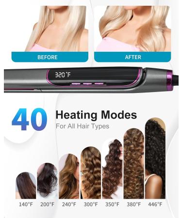 Buy 2 in 1 Hair Straightener & Curler - Professional Flat Iron with Negative Ion Technology LED Display Frizz Control - Grey Pink Finish for Salon-Quality Styling - Buy Online on GoSupps.com
