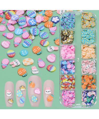 12 Shape Bunny Carrot Nail Art Slices Slime Charms Easter Nail Art Charm 3D Polymer Slices Clay Slices for Nail Art Decorations Nail Making Supplies Resin