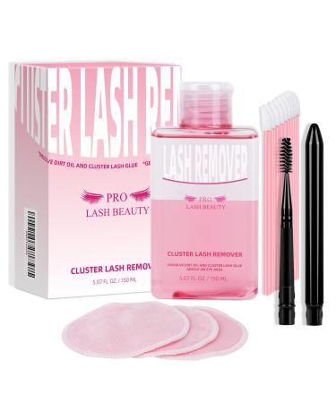 Lash Glue Remover for Lash Clusters 150ML Adhesive Remover with 3 Reusable Cleansing Eco Pads 1 Eyelash Brush DIY Lash Extension Remover Eye Cleanser Quick removal of Lashes Gentle Soothing