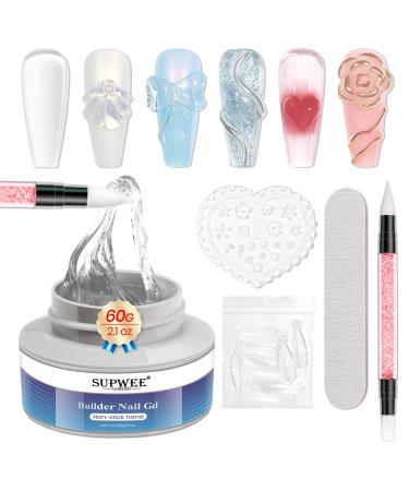 Solid Builder Gel 60G Clear Nail Builder Gel Large Capacity Hard Gel for Nails Non-Sticky Sculpting Gel for Nail Carving Strengthen 3D Modeling Nail Art DIY at Home Clear-60g