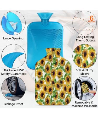 Sunflower Heat Bottle with Fluffy Cover - 2L Hot Water Bottle for Cozy Nights & Pain Relief for Back Neck & Shoulders - Buy Online on GoSupps.com