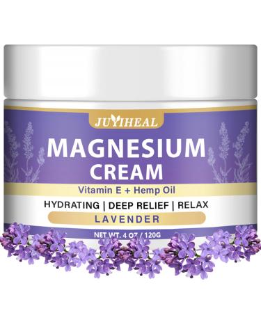 JUYIHEAL Magnesium Cream Topical Magnesium Lotion with Lavender Hemp Seed Oil Vitamin E & Shea Butter Relaxation Formula Safe for Kids & Adults 4 oz