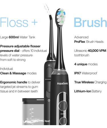 AquaSonic Home Dental Center PRO: Ultrasonic Electric Toothbrush & Water Flosser for Whiter Teeth & Healthier Gums - Black Series Pro - Buy Online on GoSupps.com