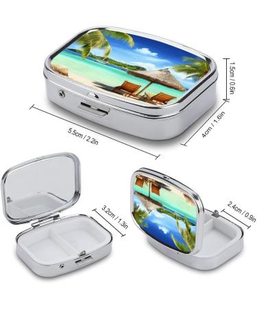 Pill Box Tropical Holidays Print | 2 Compartment Medicine Organizer | Decorative Metal Portable Pill Case for Pocket & Purse - Buy Online on GoSupps.com