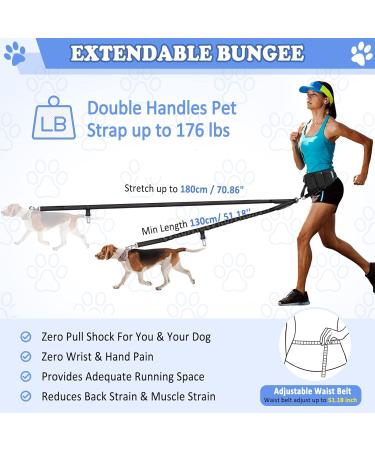 Vobuke Adjustable Hands-Free Dog Jogging Leash - Shock Absorption Reflective Design & Carabiner for Small & Medium Dogs up to 177lbs - Buy Online on GoSupps.com