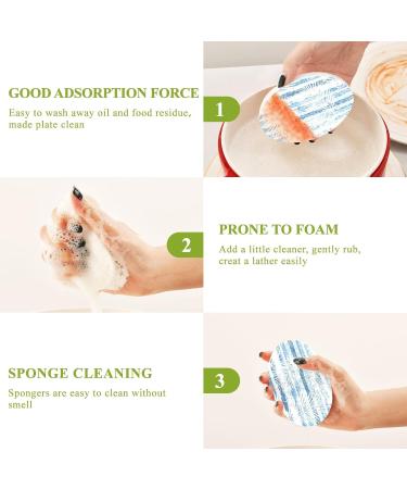 3-Pack Cleaning Kitchen Sponges Oval Blue Stripe Leaves Kitchen Cellulose Dishwashing Wood Pulp Cotton - Buy Online on GoSupps.com