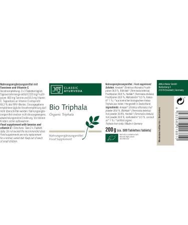 Classic Ayurveda Organic Triphala Tablets - 200g (500 Tablets) - Natural Digestive Health Supplement - International Shipping Available - Buy Online on GoSupps.com