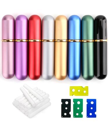 Bekith Set of 8 Colors Empty Essential Oil Personal Inhaler Refillable Aromatherapy Nasal Inhaler Tubes Aluminum and Glass Portable Nasal Inhalers with 20 Cotton Wicks and 4 Opening Tool
