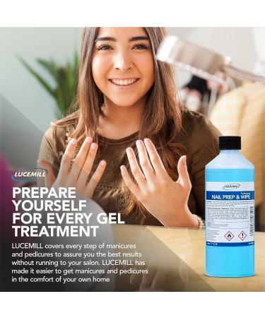 Lucemill Nail Prep & Wipe Gel Nail Polish Cleanser I 500ml | Professional Formula for Gel Nails Acrylics & Nail Tips | Alcohol for Nails & Gel Wipe Off Solution I Comes with 200 Lint Wipes - Buy Online on GoSupps.com
